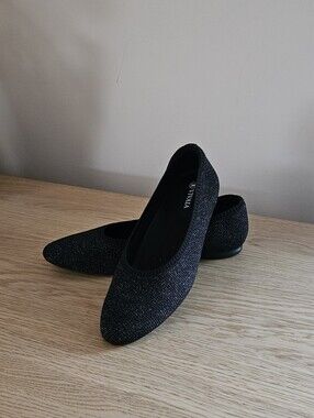 VIVAIA Black Metallic Shimmer Knit Pointed Toe Flats Comfort Washable EU 40 US 9